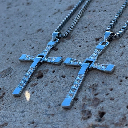 Cross necklace with inlaid stones